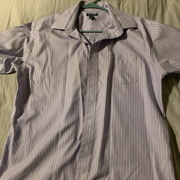 Blue, Purple & White Stripe George Men’s Short Sleeve Dress Size Neck 16-16.5 - Picture 1 of 2